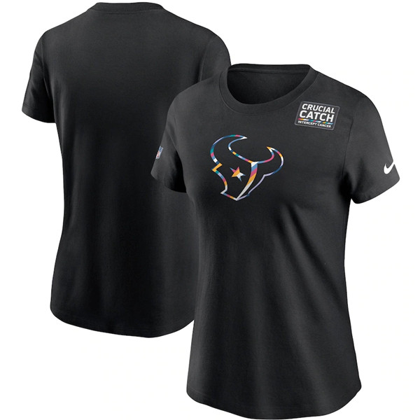 Women's Houston Texans 2020 Black Sideline Crucial Catch Performance NFL T-Shirt(Run Small)